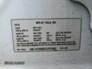 2020 Tesla Model Y Long Range z VIN 5YJYGDEE7LF010461, wystawiony jako Copart lot #55184315 z przebiegiem 88 285 mil mil oraz Szkoda całkowita • Salvage title. Historia ofert i sprzedaży dostępna na DreamBid. Obrazek 12.