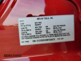 2021 Tesla Model Y Long Range with VIN 5YJYGDEE6MF258475, listed as a Copart auction lot 51347335 with 0 mi miles and Salvage Title. Bid and sale history available at carsss.com. Image 13.
