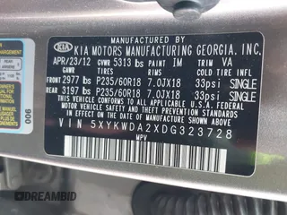 2013 Kia Sorento SX with VIN 5XYKWDA2XDG323728, listed as a IAAI auction lot 41781689 with 168,069 mi miles. Bid and sale history available at carsss.com. Image 9.