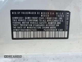 2024 Volkswagen Jetta GLI 40th Anniversary Edition z VIN 3VW8T7BU4RM027535, wystawiony jako Copart lot #64557924 z przebiegiem 16 010 mil mil oraz Szkoda całkowita • Salvage title. Historia ofert i sprzedaży dostępna na DreamBid. Obrazek 14.
