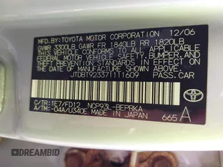 2007 Toyota Yaris с VIN JTDBT923371111609, выставлен на аукционе IAAI как лот 42386247 с пробегом 166 152 миль миль и . История ставок и продаж доступна на DreamBid. Изображение 9.