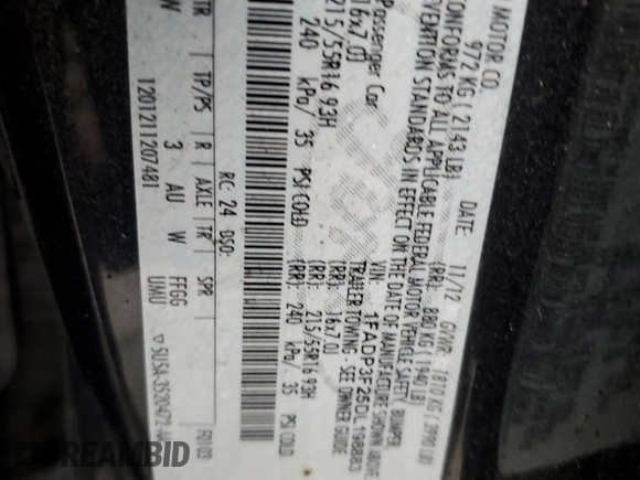 2013 Ford Focus SE with VIN 1FADP3F25DL198883, listed as a Copart auction lot 46290185 with Not Provided miles and Salvage Title. Bid and sale history available at carsss.com. Image 14.