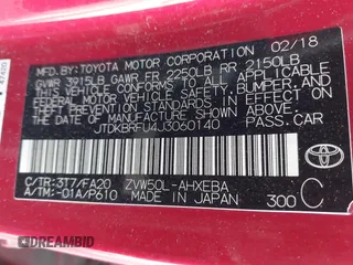 2018 Toyota Prius Two with VIN JTDKBRFU4J3060140, listed as a IAAI auction lot 41703144 with 111,829 mi miles. Bid and sale history available at carsss.com. Image 9.