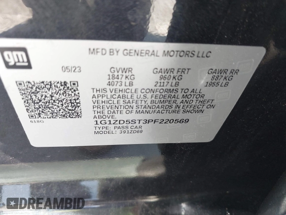 2023 Chevrolet Malibu LT with VIN 1G1ZD5ST3PF220569, listed as a IAAI auction lot 41999795 with 74,448 mi miles and . Bid and sale history available at DreamBid. Image 9.