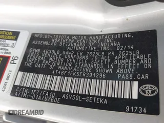 2014 Toyota Camry L with VIN 4T4BF1FK5ER391296, listed as a IAAI auction lot 41935100 with 177,571 mi miles. Bid and sale history available at carsss.com. Image 9.