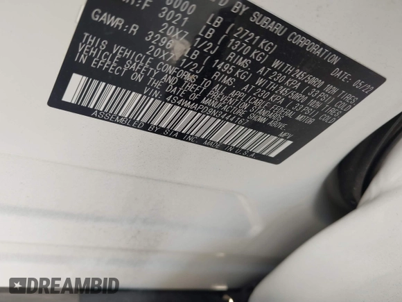 2022 Subaru Ascent Limited with VIN 4S4WMAPD9N3444167, listed as a IAAI auction lot 41866567 with 19,120 mi miles and . Bid and sale history available at DreamBid. Image 9.