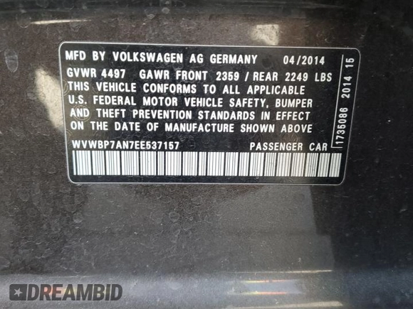 2014 Volkswagen CC R-Line with VIN WVWBP7AN7EE537157, listed as a Copart auction lot 65404654 with 153,336 mi miles and Salvage Title. Bid and sale history available at DreamBid. Image 12.
