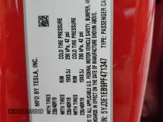 2023 Tesla Model 3 Long Range with VIN 5YJ3E1EB9PF471347, listed as a Copart auction lot 46281835 with Not Provided miles and Salvage Title. Bid and sale history available at DreamBid. Image 13.