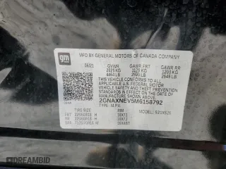 2021 Chevrolet Equinox Premier with VIN 2GNAXNEV5M6158792, listed as a Copart auction lot 86877674 with 54,247 mi miles and Salvage Title. Bid and sale history available at carsss.com. Image 12.