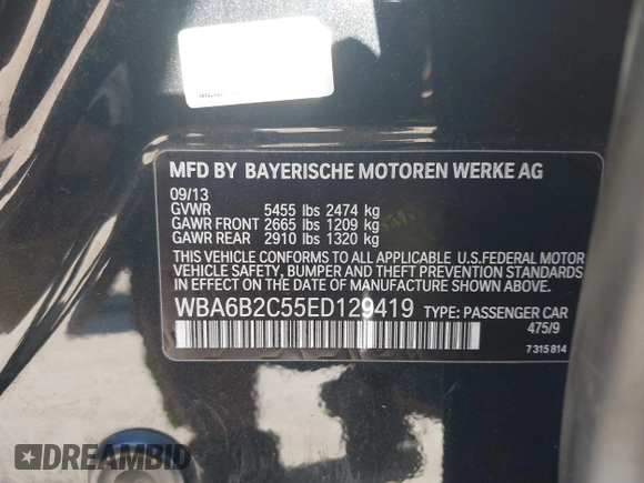 2014 BMW 6 Series 650i z VIN WBA6B2C55ED129419, wystawiony jako IAAI lot #39061341 z przebiegiem 68 790 mil mil oraz . Historia ofert i sprzedaży dostępna na DreamBid. Obrazek 9.