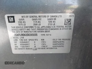 2013 GMC Terrain SLE with VIN 2GKFLREK2D6365605, listed as a IAAI auction lot 42002386 with 164,922 mi miles. Bid and sale history available at carsss.com. Image 9.