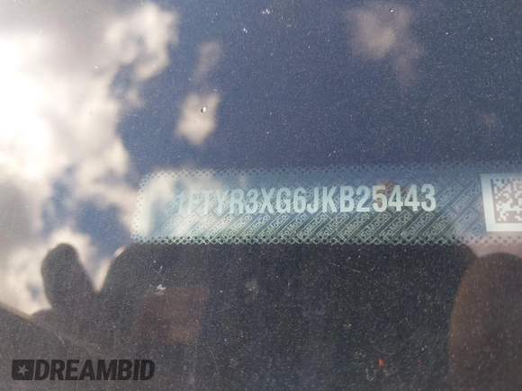 2018 Ford Transit с VIN 1FTYR3XG6JKB25443, выставлен на аукционе IAAI как лот 39813188 с пробегом 540 041 миль миль и . История ставок и продаж доступна на DreamBid. Изображение 9.