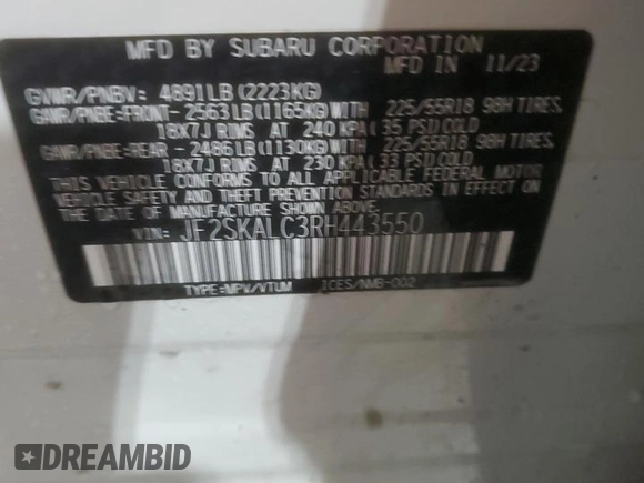 2024 Subaru Forester Limited with VIN JF2SKALC3RH443550, listed as a Copart auction lot 50835145 with 11,194 mi miles and Salvage Title. Bid and sale history available at carsss.com. Image 15.