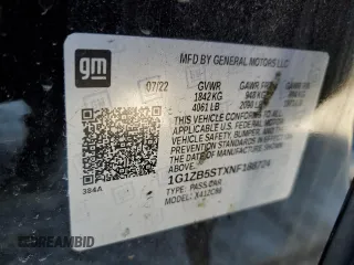 2022 Chevrolet Malibu LS with VIN 1G1ZB5STXNF188724, listed as a Copart auction lot 45702515 with 59,790 mi miles and Salvage Title. Bid and sale history available at DreamBid. Image 13.