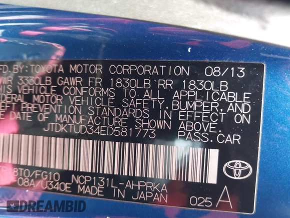 2014 Toyota Yaris L with VIN JTDKTUD34ED581773, listed as a IAAI auction lot 41620586 with 239,100 mi miles. Bid and sale history available at carsss.com. Image 9.