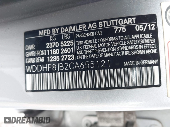 2012 Mercedes-Benz E 350 Luxury with VIN WDDHF8JB2CA655121, listed as a IAAI auction lot 41952558 with 106,155 mi miles and . Bid and sale history available at carsss.com. Image 9.