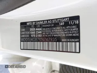 2019 Mercedes-Benz CLA 250 with VIN WDDSJ4GB7KN747935, listed as a IAAI auction lot 42567274 with 76,790 mi miles and . Bid and sale history available at DreamBid. Image 9.