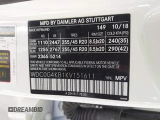 2019 Mercedes-Benz GLC 300 z VIN WDC0G4KB1KV151611, wystawiony jako IAAI lot #41840560 z przebiegiem 60 102 mil mil oraz . Historia ofert i sprzedaży dostępna na DreamBid. Obrazek 9.