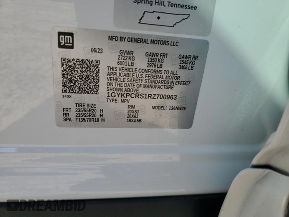 2024 Cadillac XT6 FWD Premium Luxury with VIN 1GYKPCRS1RZ700963, listed as a Copart auction lot 49031094 with 2,977 mi miles and Salvage Title. Bid and sale history available at carsss.com. Image 12.