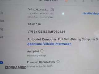 2021 Tesla Model 3 Long Range with VIN 5YJ3E1EB7MF089524, listed as a IAAI auction lot 42023474 with 19,757 mi miles and . Bid and sale history available at carsss.com. Image 16.