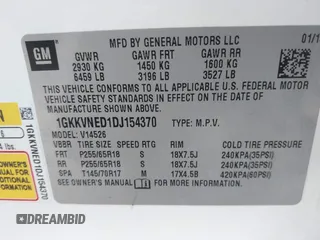 2013 GMC Acadia SLE with VIN 1GKKVNED1DJ154370, listed as a IAAI auction lot 41024883 with 202,537 mi miles and . Bid and sale history available at DreamBid. Image 9.