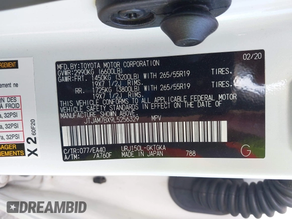 2020 Lexus GX 460 Premium z VIN JTJAM7BX9L5256329, wystawiony jako IAAI lot #41752935 z przebiegiem 84 822 mil mil oraz . Historia ofert i sprzedaży dostępna na DreamBid. Obrazek 9.
