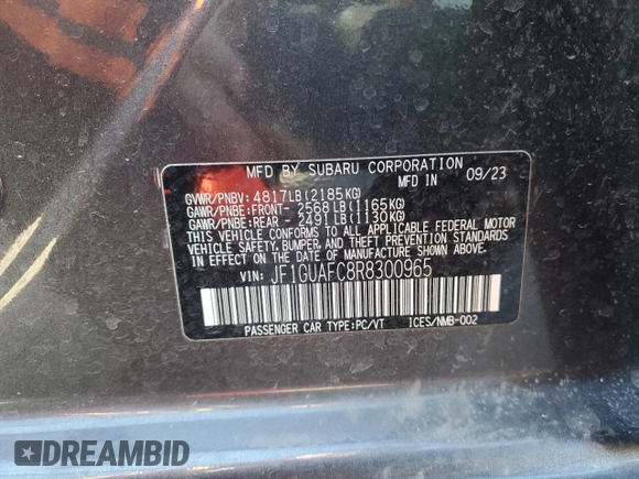 2024 Subaru Impreza Sport with VIN JF1GUAFC8R8300965, listed as a Copart auction lot 76084164 with 12,863 mi miles and Salvage Title. Bid and sale history available at carsss.com. Image 12.