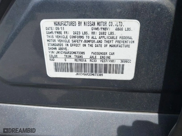 2012 Infiniti G37 Sedan x with VIN JN1CV6AR2CM673385, listed as a IAAI auction lot 41930495 with 170,468 mi miles. Bid and sale history available at carsss.com. Image 9.