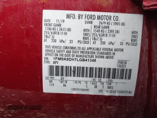 2020 Ford Explorer XLT with VIN 1FMSK8DH7LGB41348, listed as a IAAI auction lot 41547113 with 76,372 mi miles and . Bid and sale history available at DreamBid. Image 9.