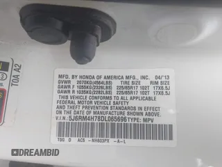 2013 Honda CR-V EX-L with VIN 5J6RM4H78DL065696, listed as a IAAI auction lot 42376045 with 83,216 mi miles and . Bid and sale history available at DreamBid. Image 9.