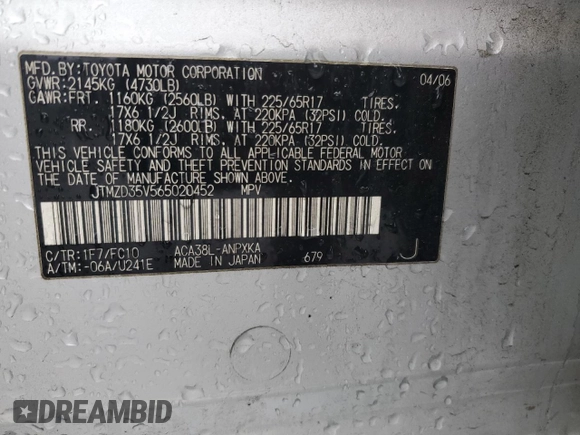 2006 Toyota RAV4 with VIN JTMZD35V565020452, listed as a Copart auction lot 48847345 with 175,961 mi miles and Salvage Title. Bid and sale history available at DreamBid. Image 15.