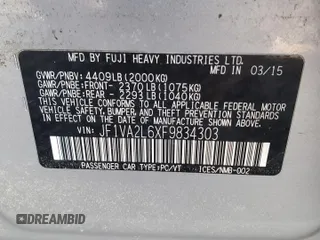 2015 Subaru WRX STI z VIN JF1VA2L6XF9834303, wystawiony jako Copart lot #82455683 z przebiegiem Nie podano mil oraz . Historia ofert i sprzedaży dostępna na DreamBid. Obrazek 12.