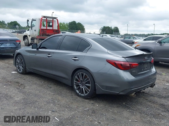 2021 Infiniti Q50 Red Sport 400 with VIN JN1FV7DR2MM880505, listed as a IAAI auction lot 42377058 with 59,618 mi miles and . Bid and sale history available at DreamBid. Image 3.