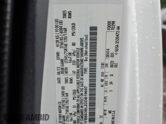 2013 Ford Econoline Passenger XL z VIN 1FBSS3BL2DDB19697, wystawiony jako Copart lot #65953484 z przebiegiem 111 055 mil mil oraz Szkoda całkowita • Salvage title. Historia ofert i sprzedaży dostępna na DreamBid. Obrazek 13.