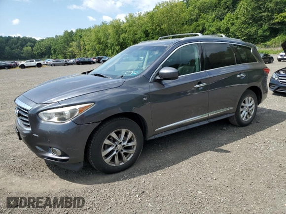 2014 Infiniti QX60 with VIN 5N1AL0MM8EC530162, listed as a Copart auction lot 64477165 with 106,642 mi miles and Salvage title. Bid and sale history available at DreamBid. Image 1.