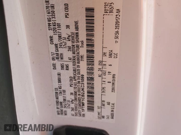 2018 Ford F-150 XL with VIN 1FTMF1CB2JKC31099, listed as a Copart auction lot 52078995 with 219,569 mi miles and Salvage title. Bid and sale history available at DreamBid. Image 15.