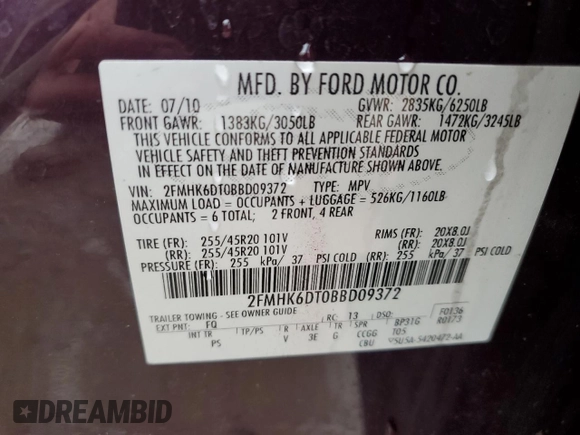 2011 Ford Flex Limited w/Ecoboost with VIN 2FMHK6DT0BBD09372, listed as a Copart auction lot 44716775 with Not Provided miles and Non Repairable. Bid and sale history available at carsss.com. Image 13.