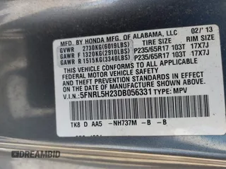2013 Honda Odyssey LX with VIN 5FNRL5H23DB056331, listed as a IAAI auction lot 42069564 with Not Provided miles and . Bid and sale history available at carsss.com. Image 9.