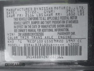 2022 Nissan Sentra S with VIN 3N1AB8BV2NY282566, listed as a IAAI auction lot 41607073 with 42,604 mi miles. Bid and sale history available at carsss.com. Image 9.