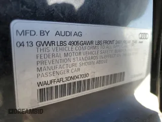 2013 Audi A4 Premium Plus with VIN WAUFFAFL3DN047030, listed as a Copart auction lot 80954034 with 0 mi miles and Salvage Title. Bid and sale history available at carsss.com. Image 14.