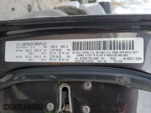 2014 Ram 2500 SLT with VIN 3C6TR5DT7EG110087, listed as a Copart auction lot 42434305 with 74,613 mi miles and Salvage title. Bid and sale history available at DreamBid. Image 12.
