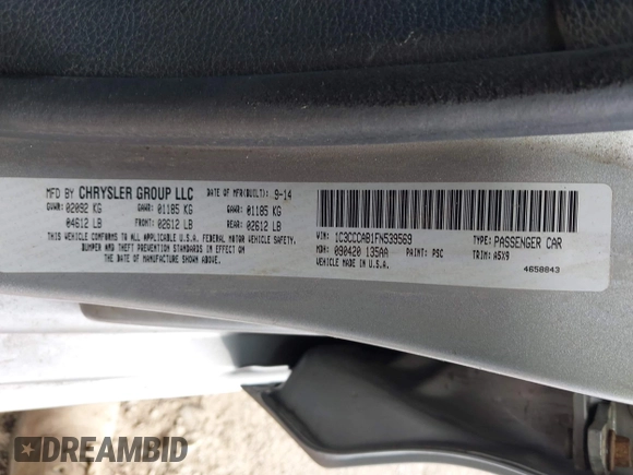 2015 Chrysler 200 Limited with VIN 1C3CCCAB1FN539569, listed as a IAAI auction lot 42138614 with 244,382 mi miles and . Bid and sale history available at DreamBid. Image 9.