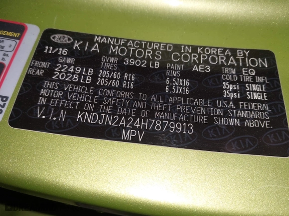 2017 Kia Soul with VIN KNDJN2A24H7879913, listed as a IAAI auction lot 41773892 with 1 mi miles. Bid and sale history available at carsss.com. Image 9.