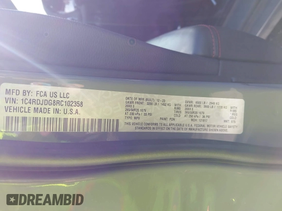 2024 Dodge Durango GT Plus с VIN 1C4RDJDG8RC102358, выставлен на аукционе IAAI как лот 41612869 с пробегом 5 826 миль миль и . История ставок и продаж доступна на DreamBid. Изображение 9.