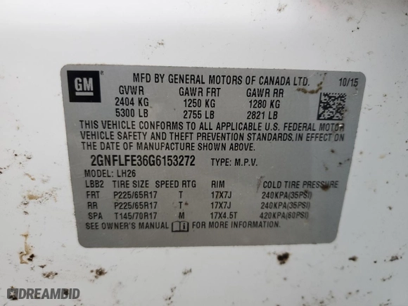 2016 Chevrolet Equinox LT with VIN 2GNFLFE36G6153272, listed as a Copart auction lot 47939475 with 125,191 mi miles and Salvage Title. Bid and sale history available at carsss.com. Image 13.