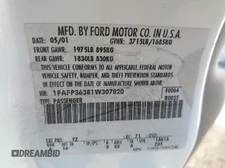 2001 Ford Focus SE with VIN 1FAFP36381W307820, listed as a Copart auction lot 89131375 with Not Provided miles and Salvage Title. Bid and sale history available at DreamBid. Image 14.