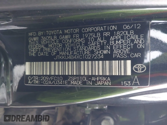 2012 Scion xD with VIN JTKKU4B4XC1027234, listed as a IAAI auction lot 41338353 with 186,793 mi miles and . Bid and sale history available at DreamBid. Image 9.