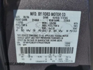 2007 Ford Escape XLT с VIN 1FMYU93117KA75929, выставлен на аукционе Copart как лот 48467515 с пробегом 156 386 миль миль и Списание • Salvage title. История ставок и продаж доступна на DreamBid. Изображение 15.