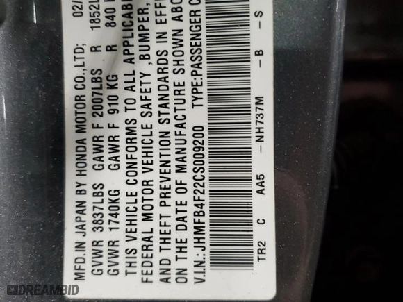 2012 Honda Civic Hybrid with VIN JHMFB4F22CS009200, listed as a Copart auction lot 47118365 with NaN miles and Salvage Title. Bid and sale history available at carsss.com. Image 13.
