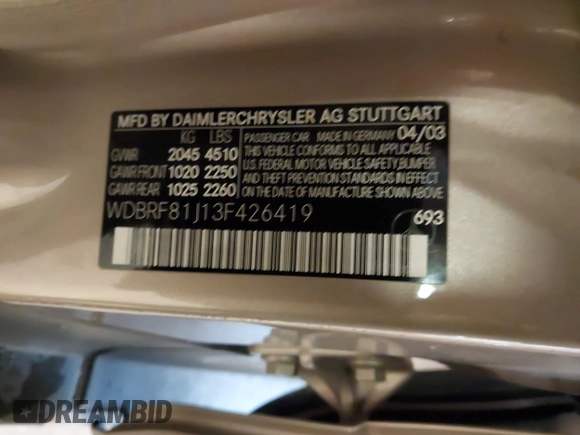 2003 Mercedes-Benz C 240 с VIN WDBRF81J13F426419, выставлен на аукционе IAAI как лот 41522789 с пробегом 107 402 миль миль и . История ставок и продаж доступна на DreamBid. Изображение 9.